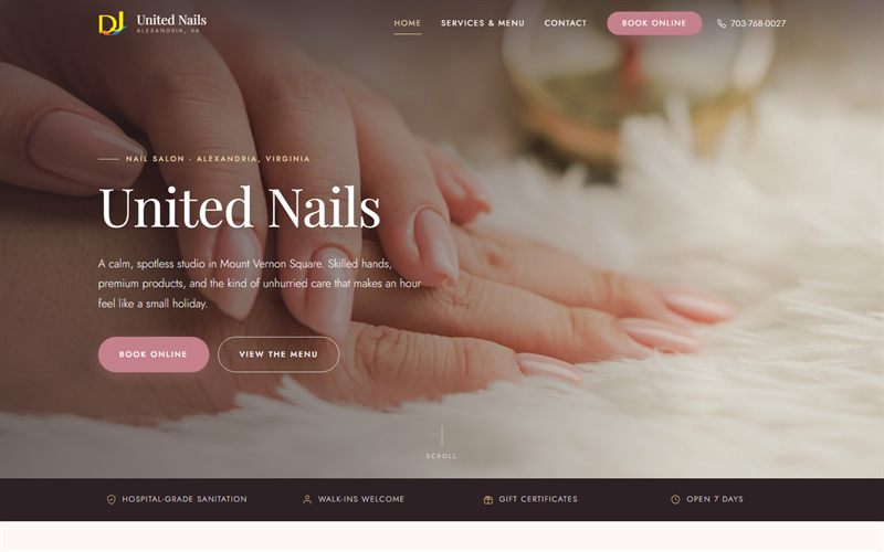 Screenshot of the United Nails website