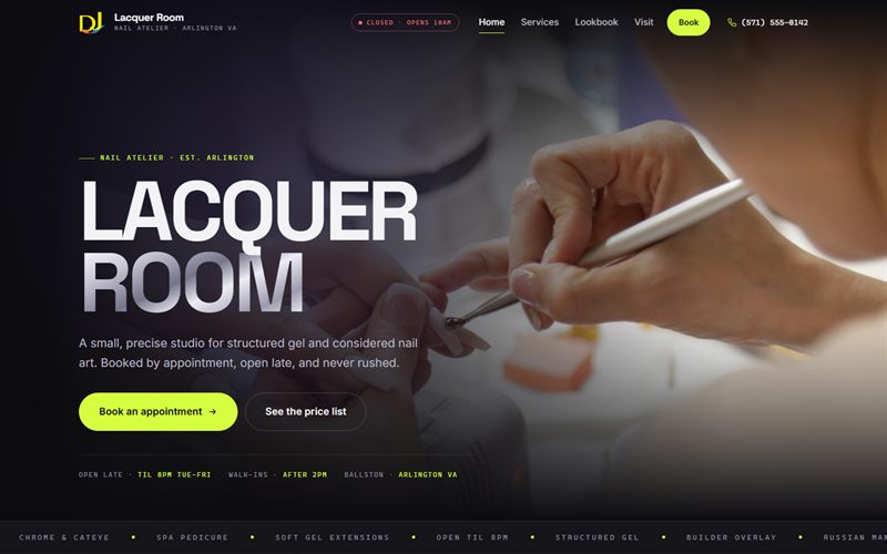 Screenshot of the Lacquer Room website