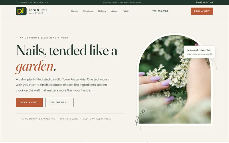 Screenshot of the Fern & Petal website