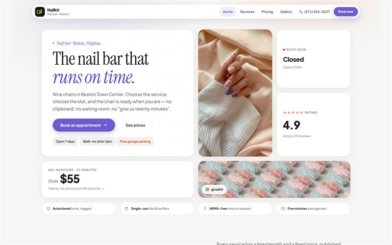 Screenshot of the Nailkit website