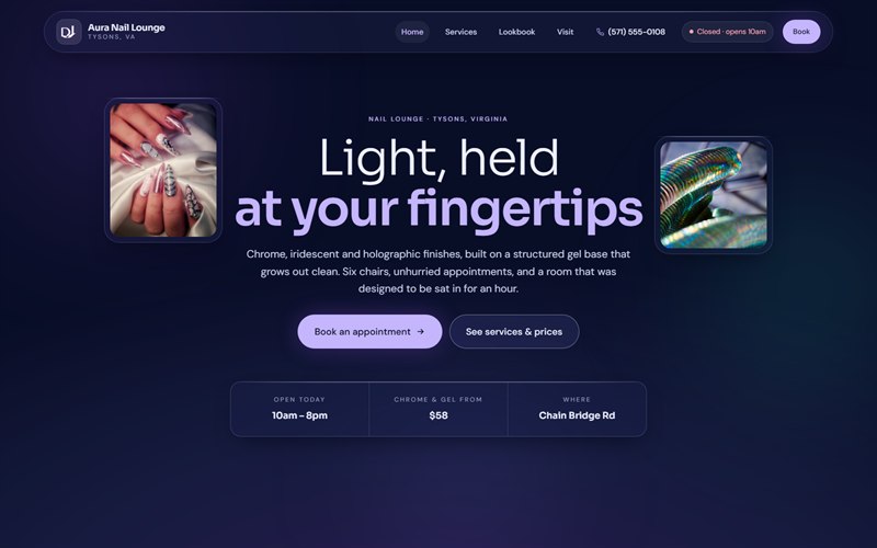 Screenshot of the Aura Nail Lounge website